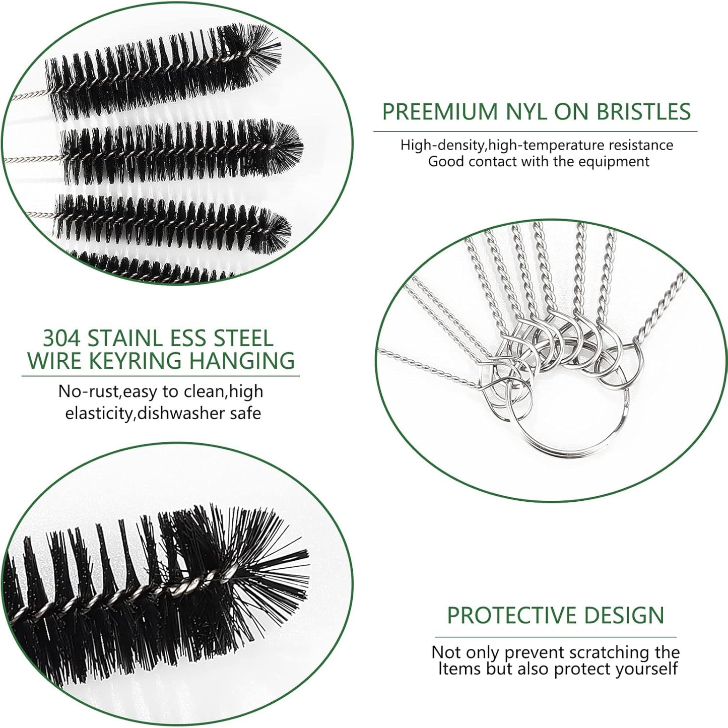 CiaraQ Bottle Cleaning Brushes, 9.8 Inch Nylon Tube Brush Set, Cleaner for Narrow Neck Bottles Cups with Hook, Set of 10pcs. Black