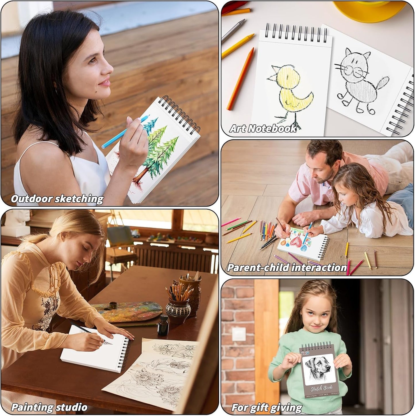 6 Pcs Sketch Book Bulk 9 x 12 In,600 Sheets Total Drawing Paper Pad Top Spiral Bound Sketch Pad Mixed Media Sketchbook 68lb/100gsm Thick Paper Acid Free Art Supplies for Kid Adult Painting Beginner Artist