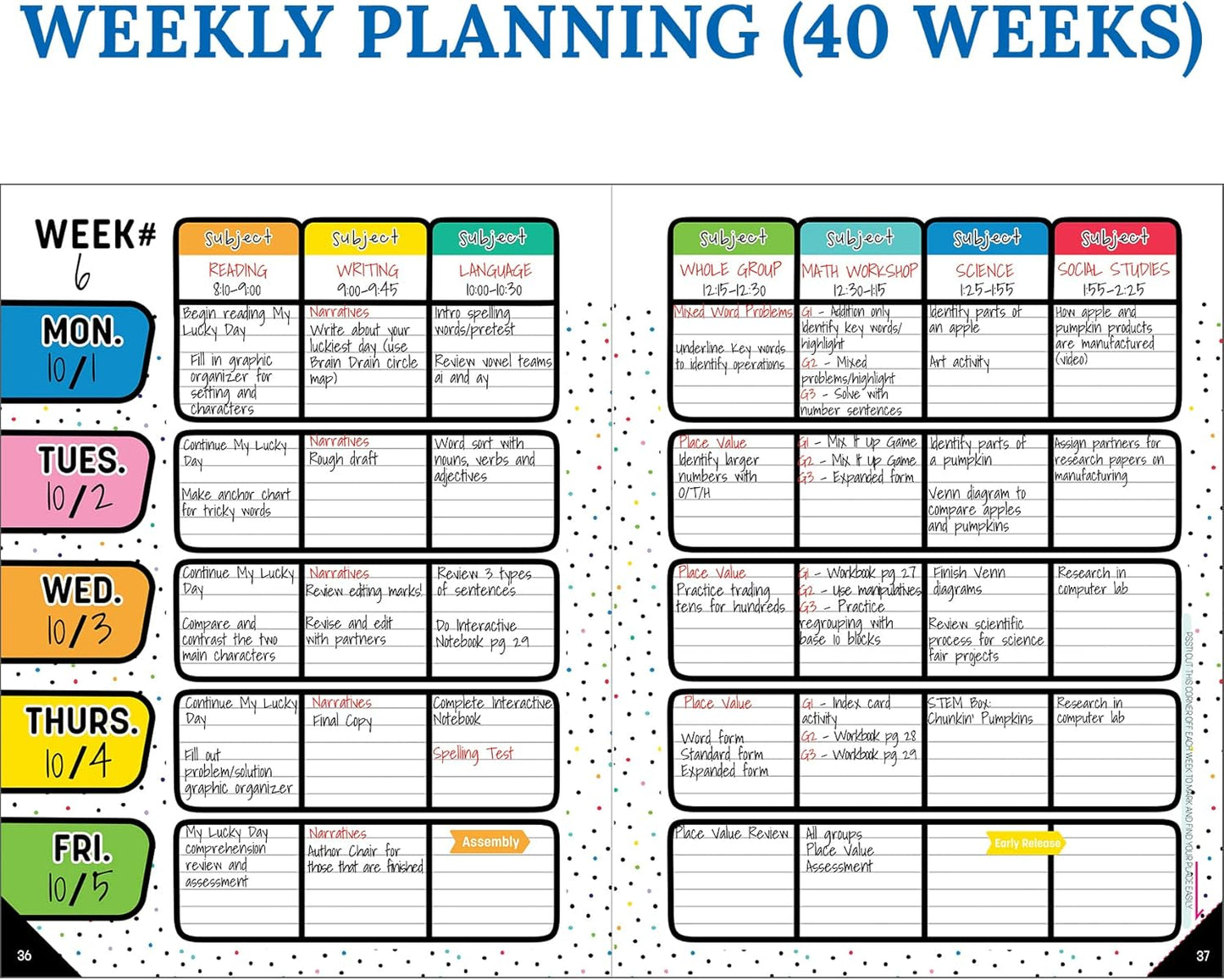 Carson Dellosa Happy Place Teacher Planner 2025-2026, Undated 8" x 11" Lesson Plan Book With Retro Stickers, Class Schedule, Weekly Calendar, Classroom Must Haves, Homeschool and School Supplies