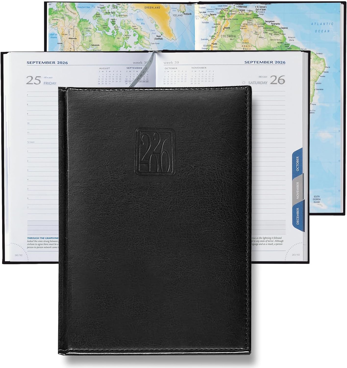 Daily Planner 2026 (5 x 7 in) - Made in Italy, Page a Day Hourly Agenda, 365 Pages, Monthly Tabs & Calendar, Jan-Dec Business Planner, Hardcover (BLACK)