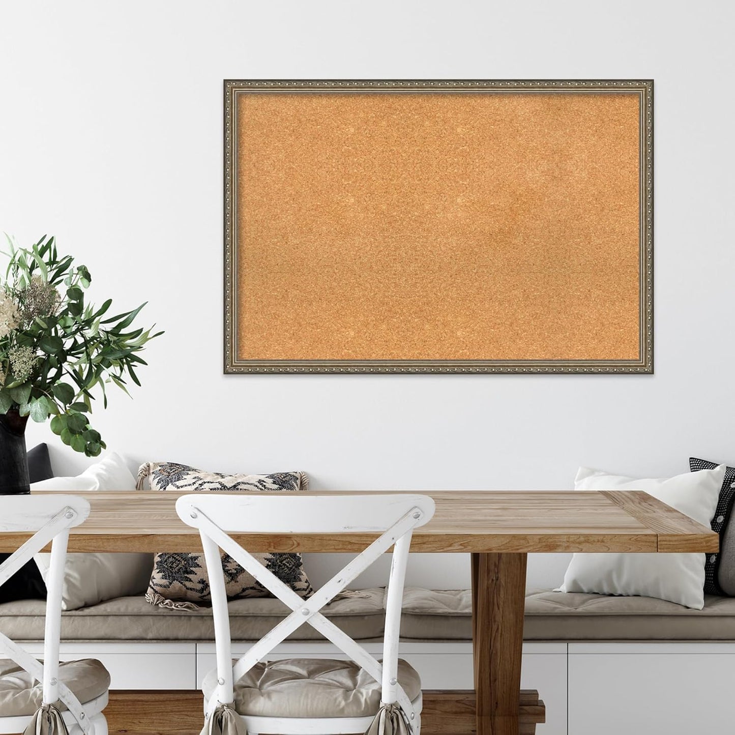 Amanti Art Natural Cork Board for Wall, 26x38 Vision Board with Silver Wood Frame, Large Corkboard Office Decor for Home Organization, Traditional Corkboard Pinboard to display items for home