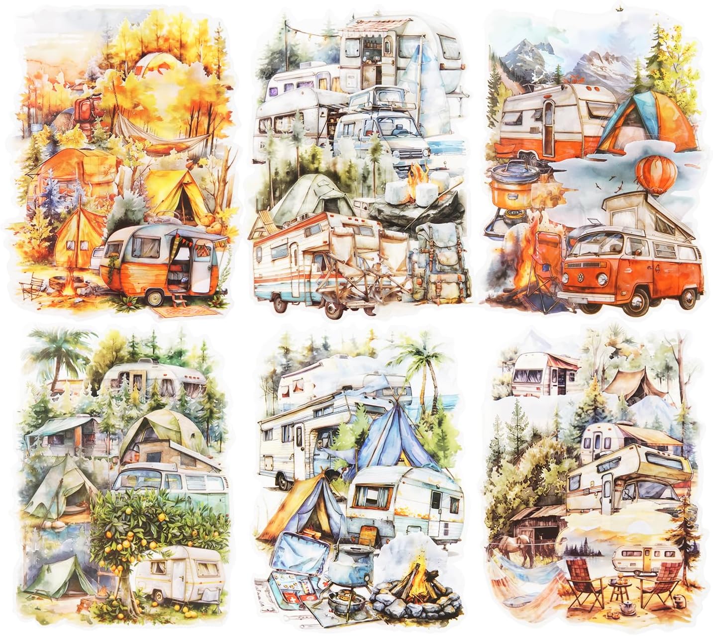 Forest Journey Camping PET Stickers, 120 Pcs Outdoor Adventure Ephemera for Scrapbooking, Journaling, DIY Crafting, and Art Supplies