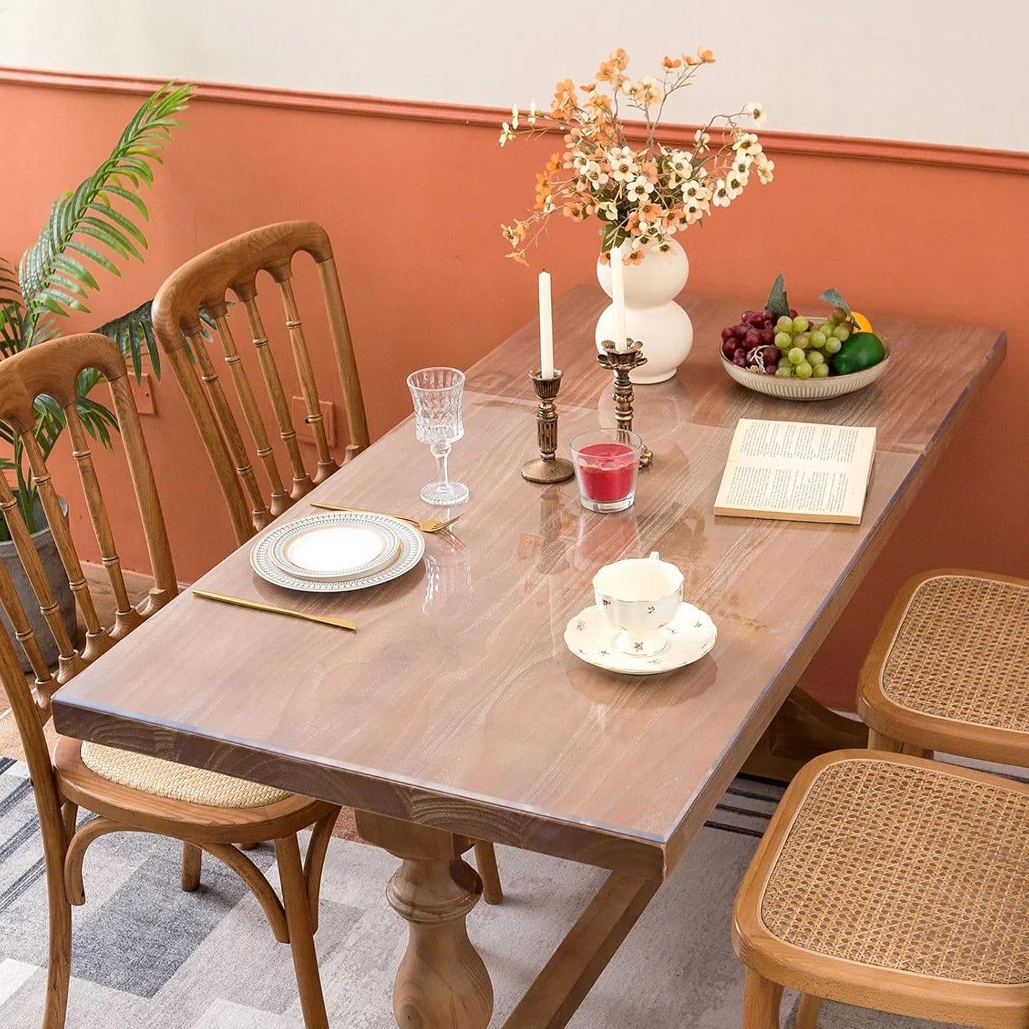 Clear Table Cover Protector, 40 x 88 Inch Table Protector for Dining Room Table, 1.5mm Thick Clear Plastic Table Cover, Table Pad Mat for Kitchen, Writing Desk Pad for Desktop