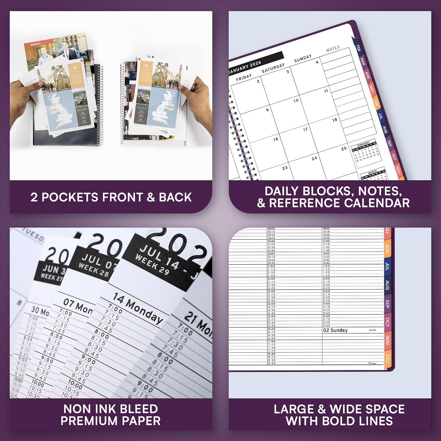 Ensight 2026 Appointment Book & Planner Ensight 8.5 x 11 inches Large Tabbed Daily Hourly Weekly Planner Schedule Book 15 Minute time Slots Business & Personal Planner Jan 2026 Dec 2026 Purple