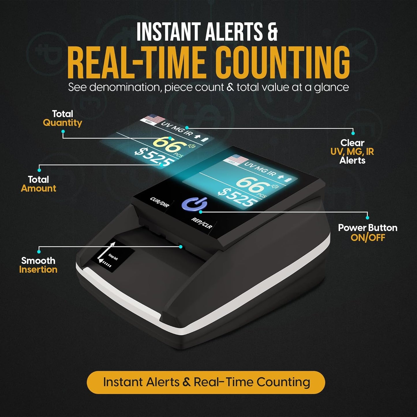 Counterfeit Bill Detector - Counterfeit Money Detector Machine PC278, 4-Way Detection - Money Checker Machine – LED Color Display, UV/MG/IR/Magnetic Rechargeable Fake Bill Detector