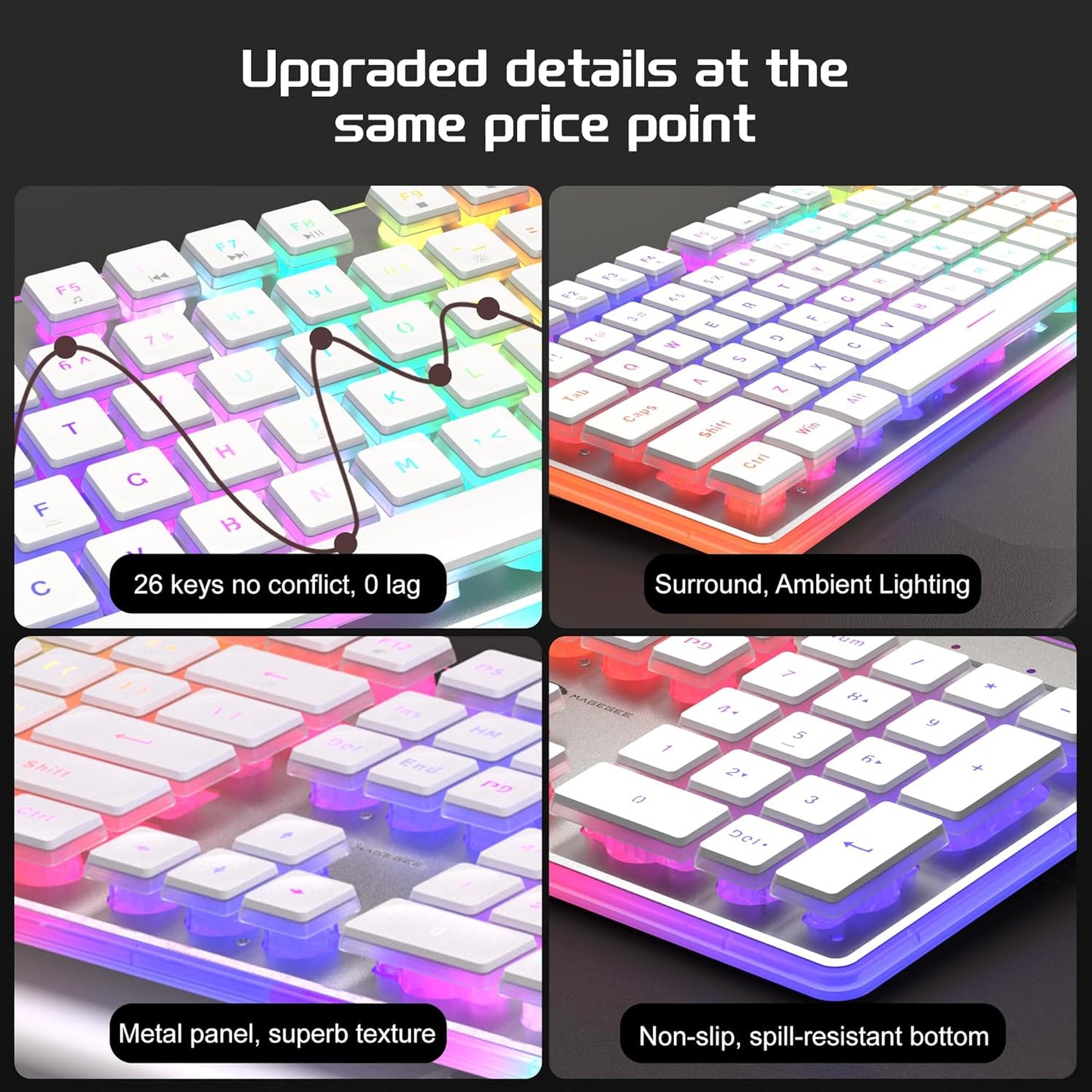 Camiysn Gaming Creamy Keyboard and Mouse, White 104 Keys RGB and 6 Speed RGB Mouse Combo, Pudding Keycaps Silent Computer Keyboard for Computer/PC/Laptop/Mac/Windows/Office