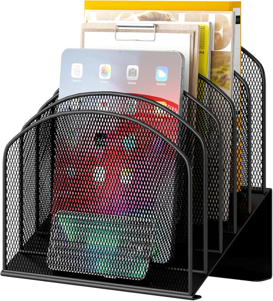 Desk File Organizer, Metal Mesh Vertical Desktop File Folder Holder for Office & School & Home, 1 Pack