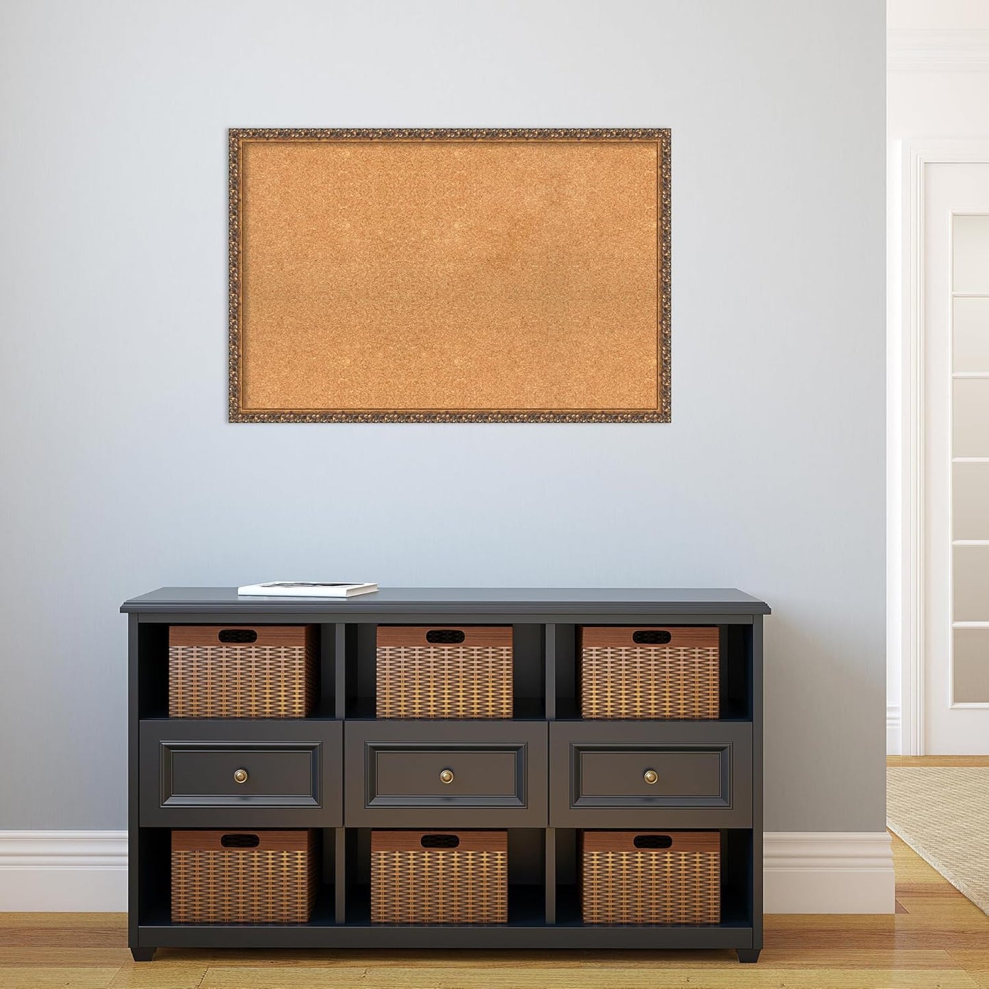 Amanti Art Natural Cork Board for Wall, 24x36 Vision Board with Bronze Frame, Large Corkboard Office Decor for Home Organization, Traditional Corkboard Pinboard to Display Items for Home Organization