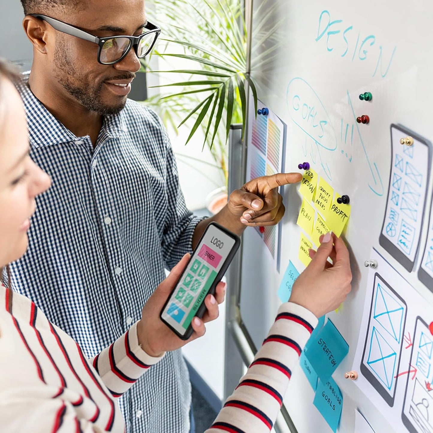 18 Pack Whiteboard Magnets Push Pins, Refrigerator Magnets Strong, Magnetic Clips Heavy Duty for Kitchen Decor and Accessories, Fridge, Crafts, Wall, Shopping List, Silver