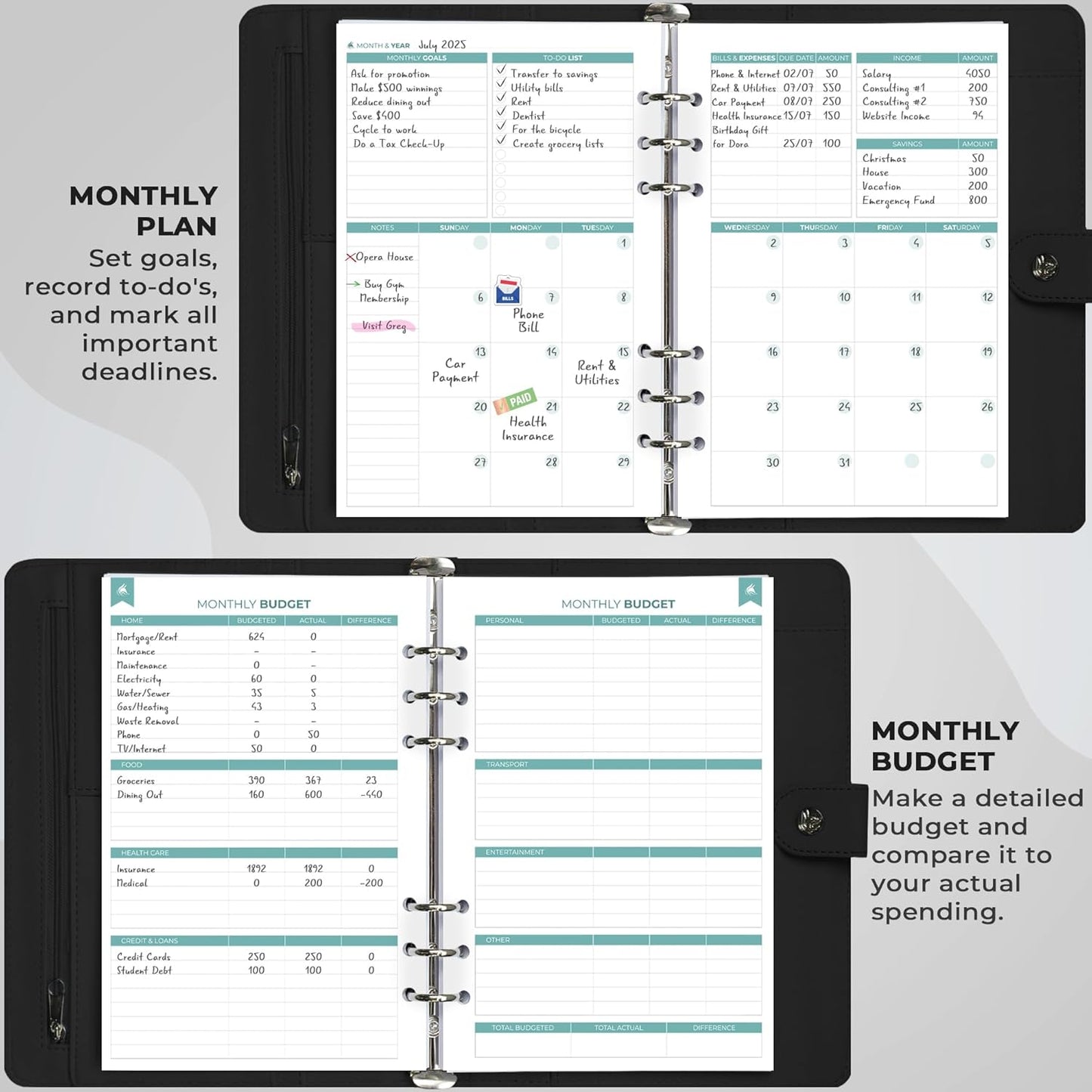 Clever Fox Budget Planner Binder – Monthly Financial Organizer Book with Pockets, Bill Tracker, Expense Tracker & Cash Envelopes – Undated Finance Journal for Budgeting – 7″ x 9″ (Black)