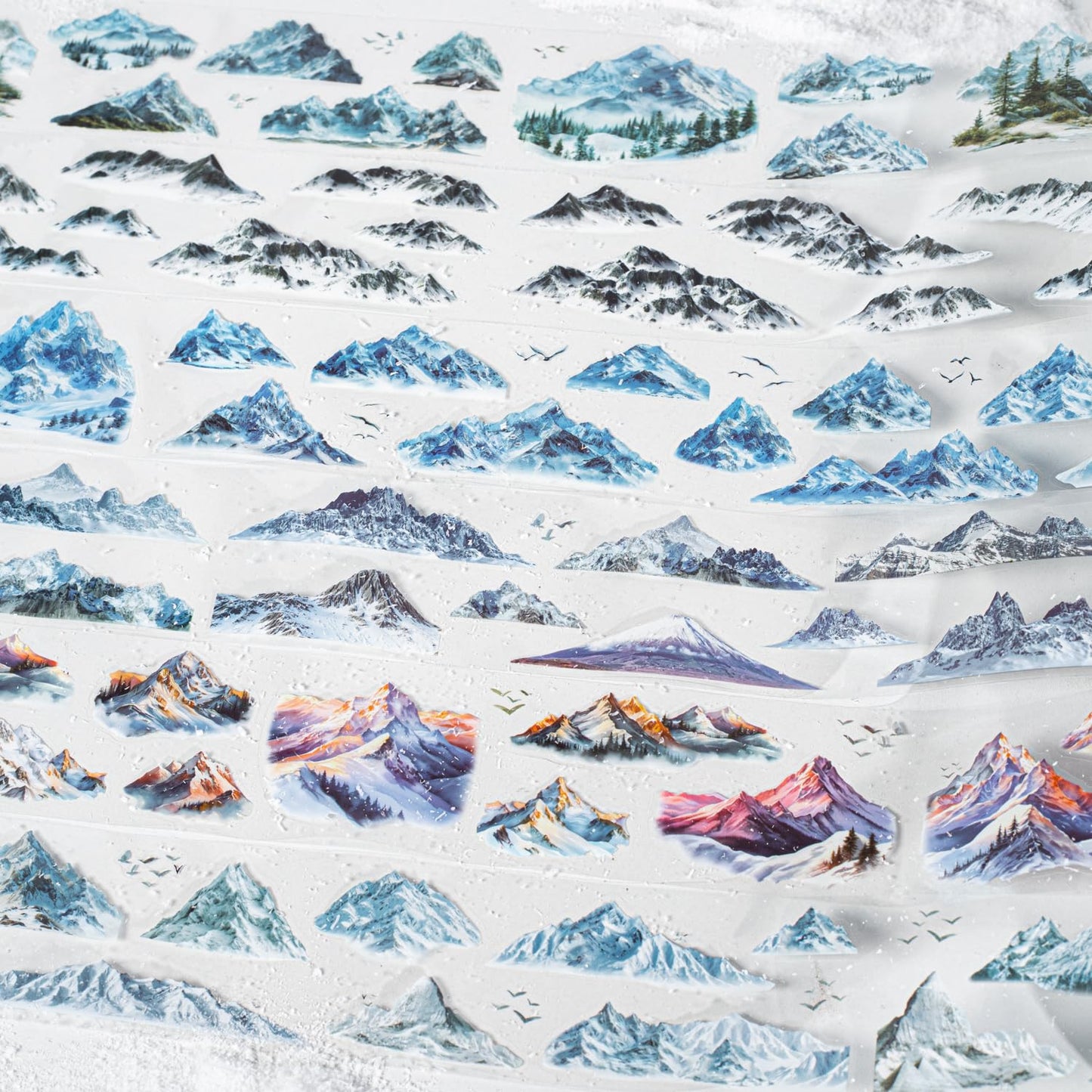 6 Rolls Snow Mountain PET Tape Set, Pre-Cut Scenic Stickers for Scrapbooking, Journaling Supplies, DIY Crafts, with Decorative Clip