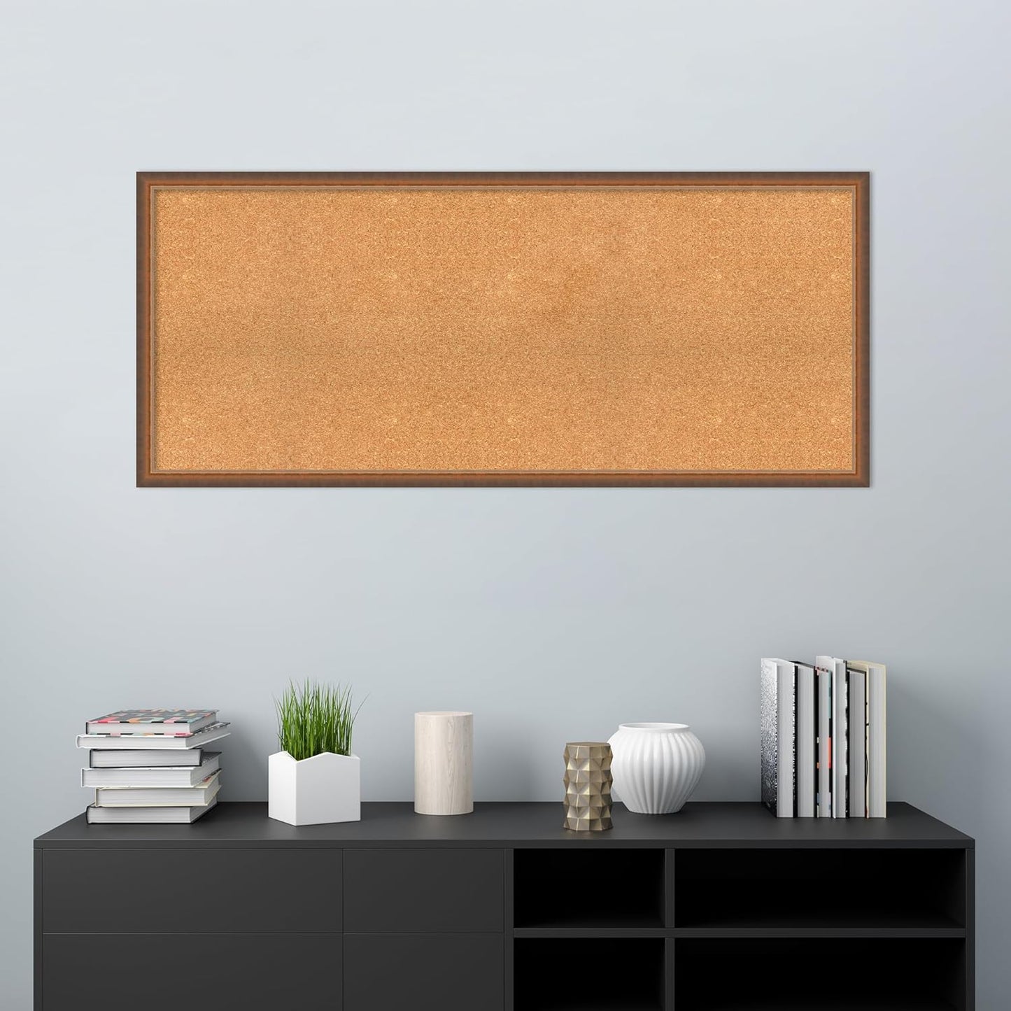 Amanti Art Natural Cork Board for Wall, 24x56 Vision Board with Bronze Frame, Oversize Corkboard Office Decor for Home Organization, Modern Corkboard Pinboard to Display Items for Home Organization