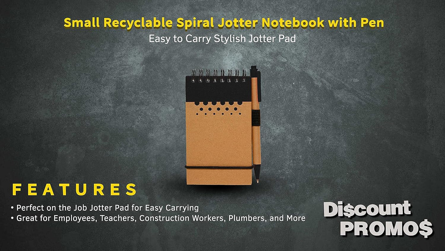 DISCOUNT PROMOS 10 Recyclable Spiral Small Notebooks Pack - 60 Lined Pages - Black