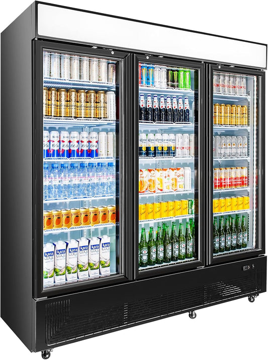 Commercial Beverage Refrigerator with 3 Glass Doors 56 Cu.ft Display Merchandiser Cooler Bar Black Drink Fridge for Convenience Stores, Supermarkets,Bars,Offices