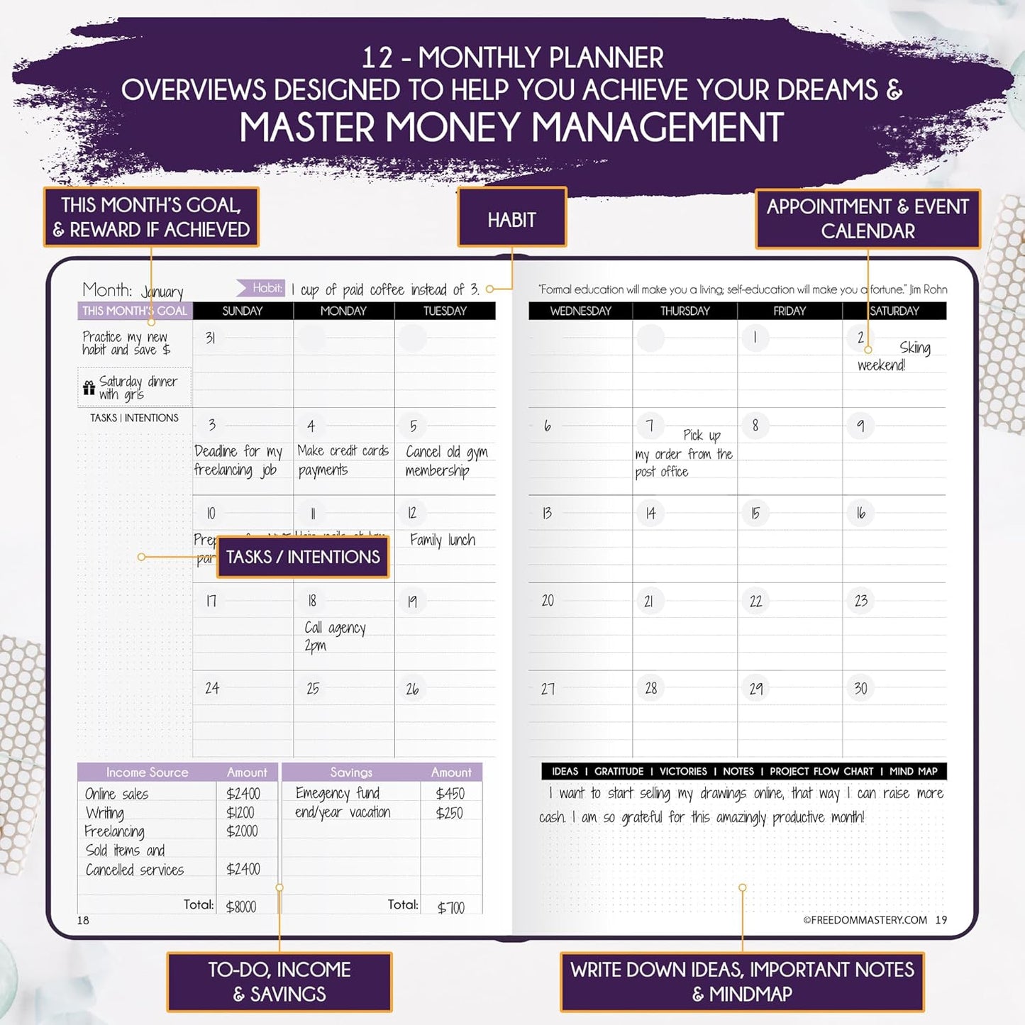 Financial Planner - Monthly Budget Planner with Cash Envelopes & Monthly Bill Organizer | A 12-Month Journey to Financial Freedom | Bill Payment Tracker Organizer, Debt, Expense Tracker & Money Saving