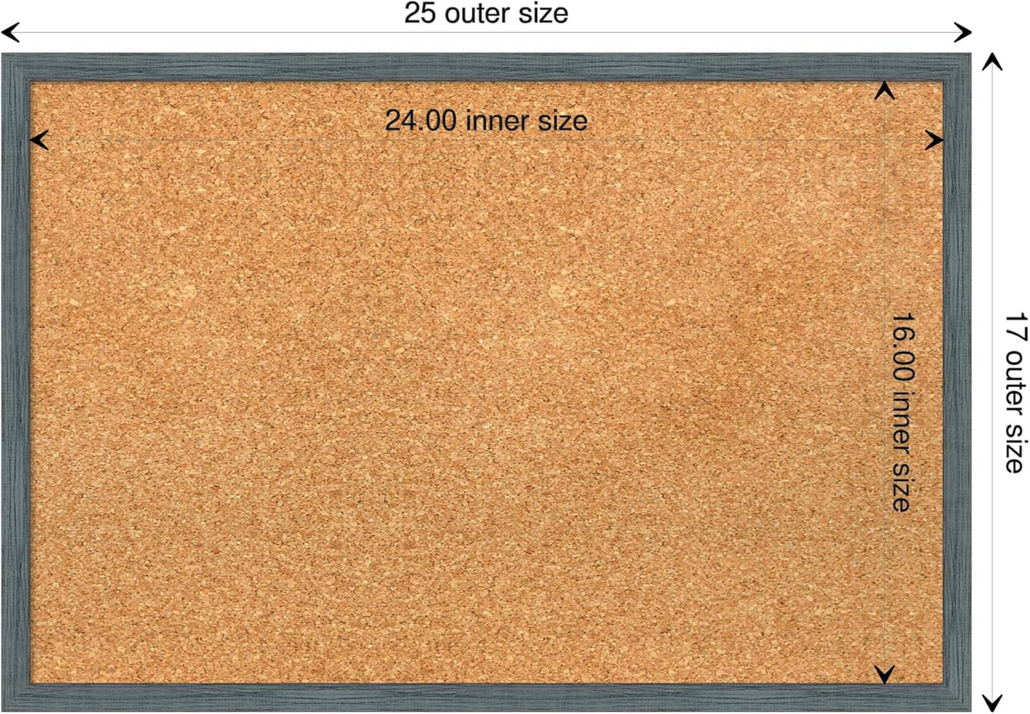 Amanti Art Natural Cork Board for Wall, 17x25 Vision Board with Blue Wood Frame, Medium Corkboard Office Decor for Home Organization, Rustic Farmhouse Corkboard Pinboard to display items for home