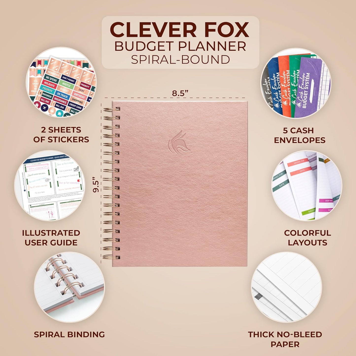 Clever Fox Budget Planner – Coiled Finance Book, Monthly Financial Journal, Budgeting Organizer & Expense Tracker Notebook, 8.5x9.5″ (Rose Gold)