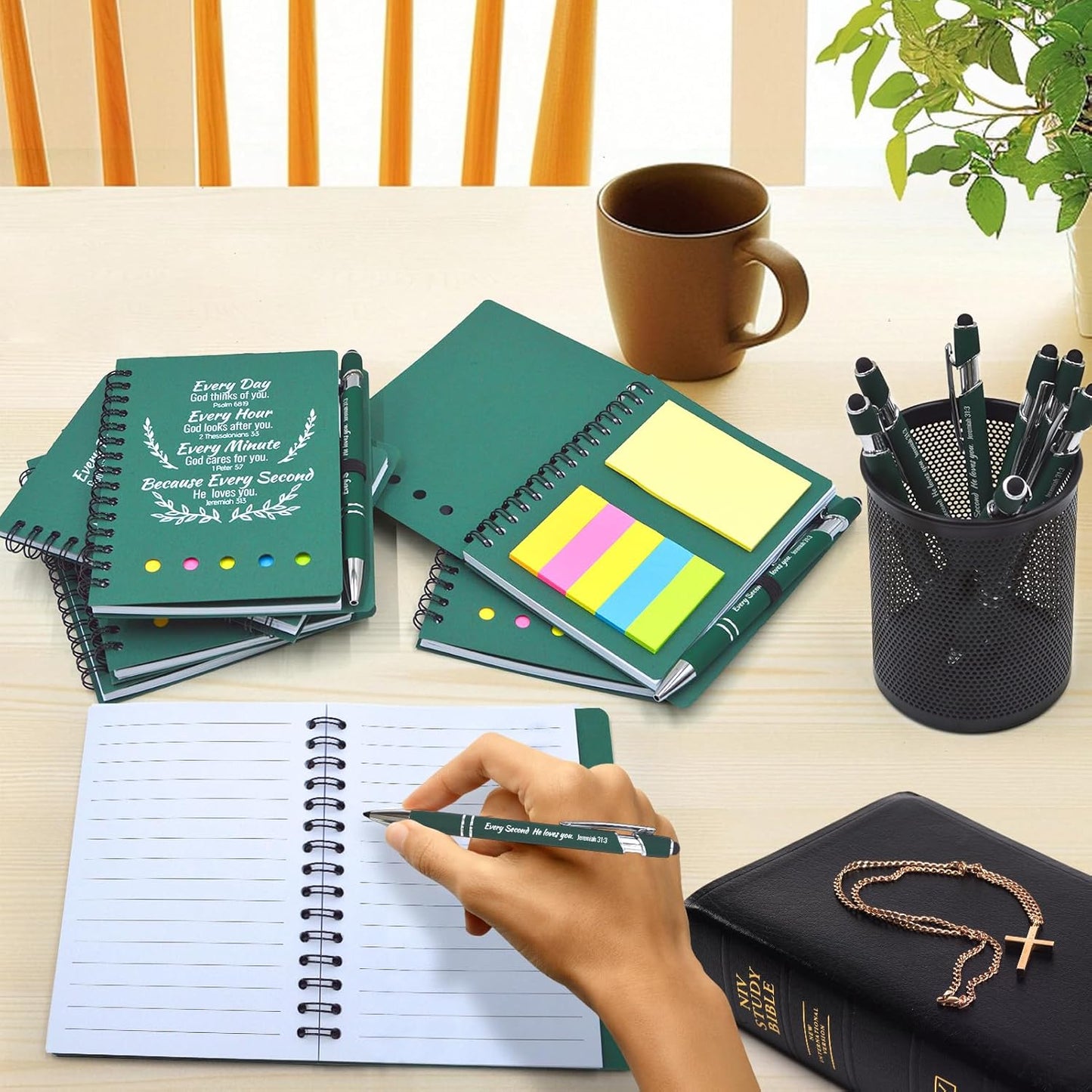 400 Pcs Bulk Fathers Day Christian Gifts Prayer Journal for Woman - 200 Set Religious Notepad with Christian Pen - Bible Notebook - Church Gifts for Inspirational, Bible Study, Devotions ( Green )