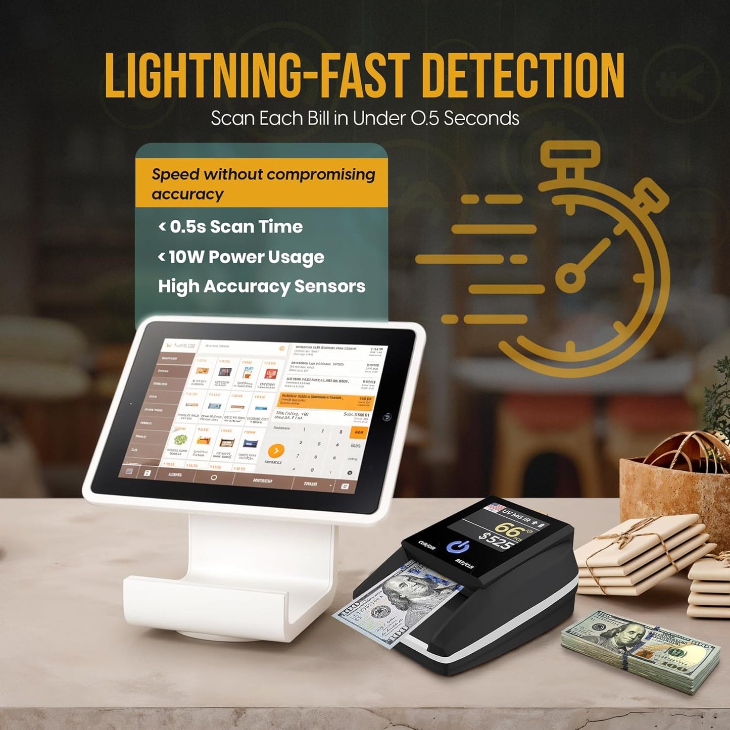 Counterfeit Bill Detector - Counterfeit Money Detector Machine PC278, 4-Way Detection - Money Checker Machine – LED Color Display, UV/MG/IR/Magnetic Rechargeable Fake Bill Detector