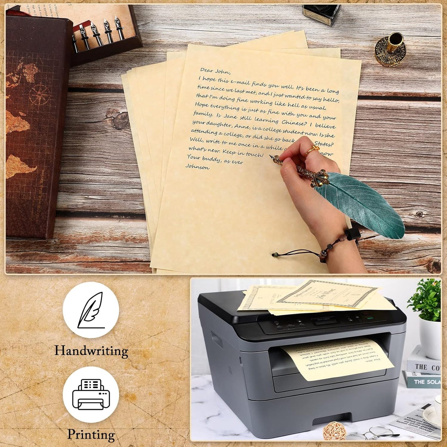 Epakh 300 Pcs Old Age Parchment Paper 8.5 x 11 Inch Standard Letter Vintage Colored Old Parchment Double Side Printing Paper (Light Beige)
