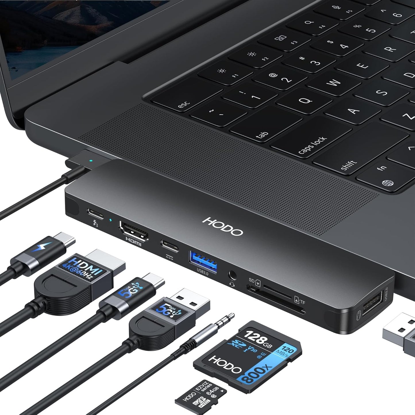 USB C Adapter HDMI Hub for MacBook Pro Air 2025-2018 M1 M2 M3 M4, Mac USB Adapter 8 in 2, MacBook USB C Hub with HDMI, Thunderbolt 3, 10G USB C USB A Data Ports, SD TF Card Reader, Audio, Black