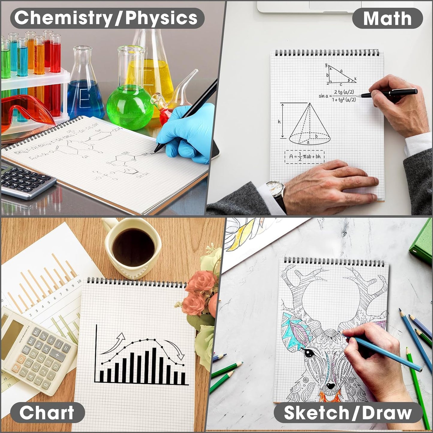 2 Pack Top Spiral Graph Paper Notebooks 8.7 X11.4 Inch A4 Grid Paper Notepad 70 Sheet Memo Steno Pad for Engineering Writing Sketching Drawing School Office Supplies (Kraft)