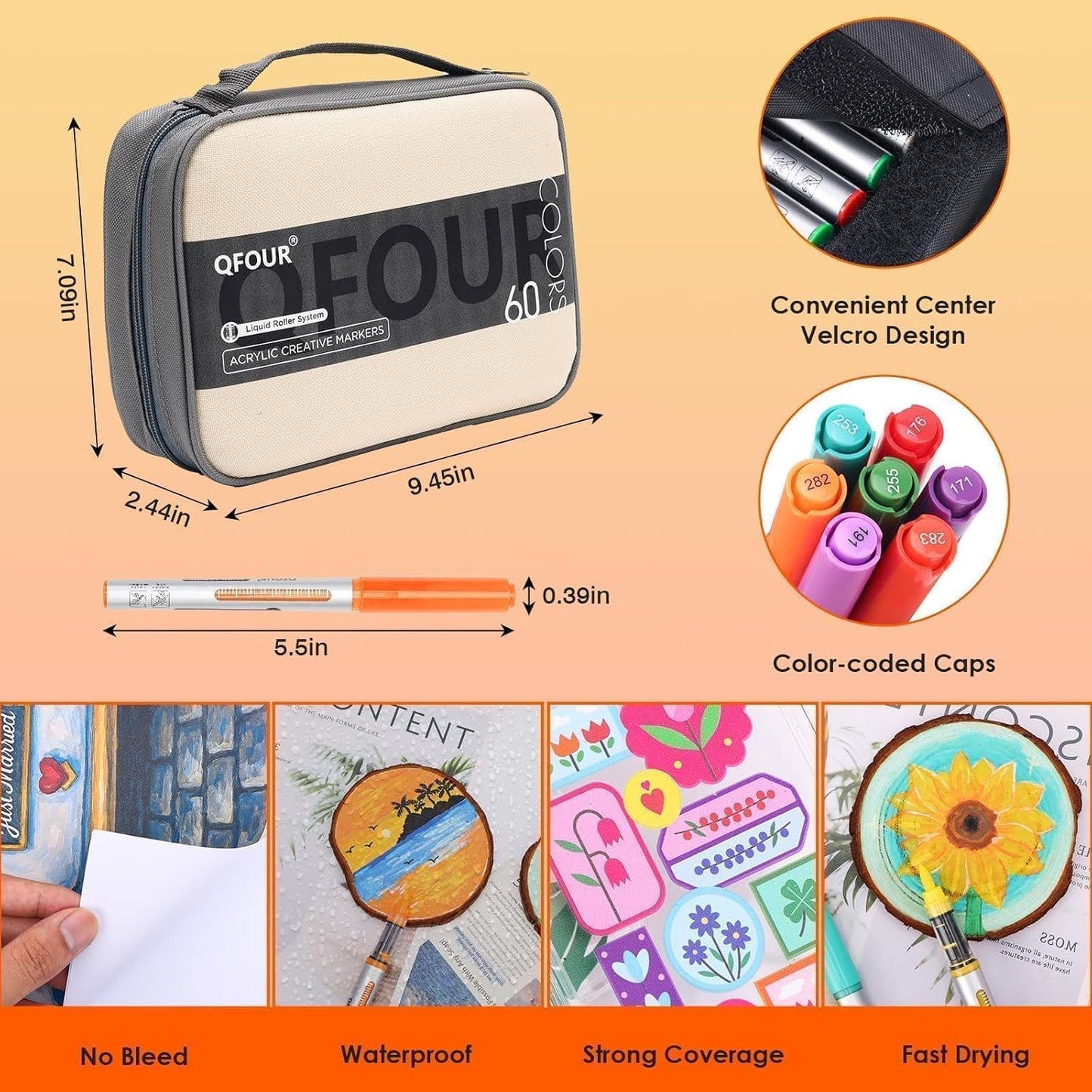 60 Colors Acrylic Markers, Acrylic Paint Markers with Canvas Bag, Water-Based No-Bleed Paint Pens with Automatic Ink Control, Waterproof Brush Tip Pens for Rock, Egg, Glass, Wood, Fabric and DIY