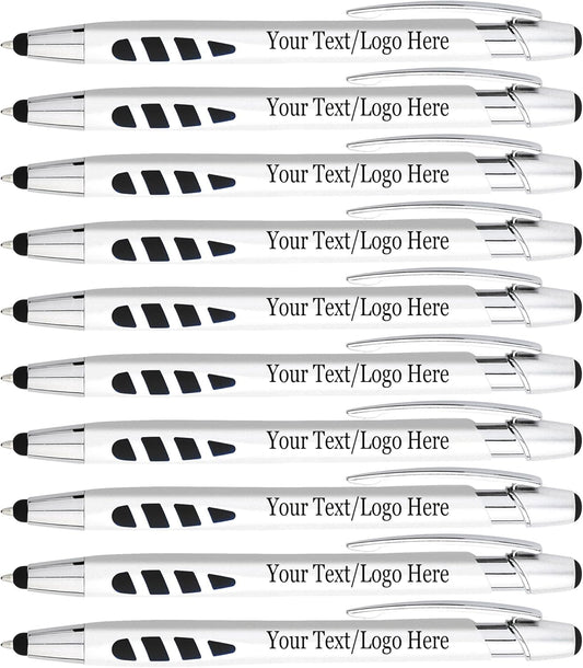 Personalized with Your Custom Logo or Text Pens-300 Pack Bulk-for Businesses, Parties, and Events, 2 in 1 Capacitive Stylus & Ballpoint Pen Compatible with Most Touchscreen Devices, Pearl White