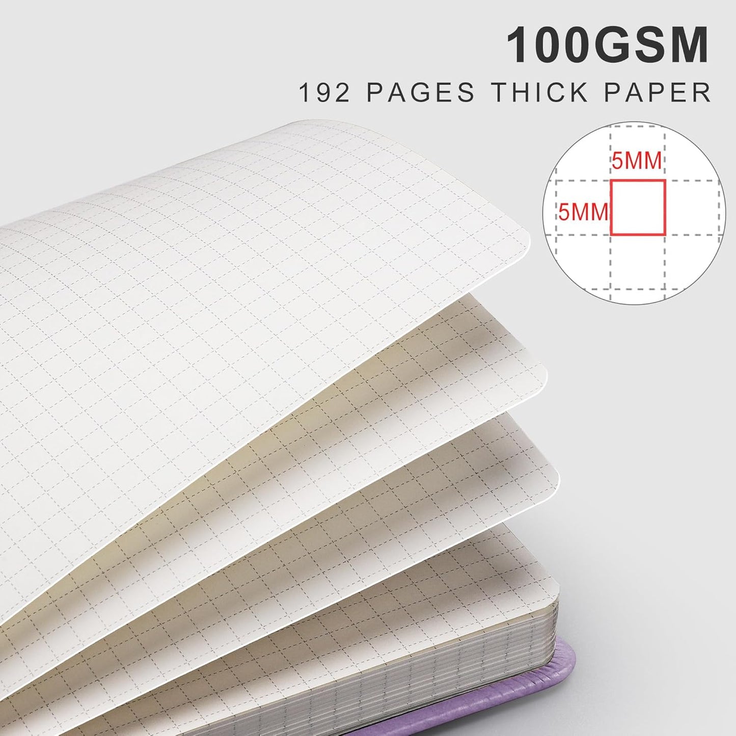 EMSHOI Graph Paper Notebook, 8.5" x 11" Hardcover Leather Journal for Women Men, 192 Pages 100 GSM Grid Paper A4 Large Journals for Writing, Graph Notebook for Work, Graphing, Engineering, Purple