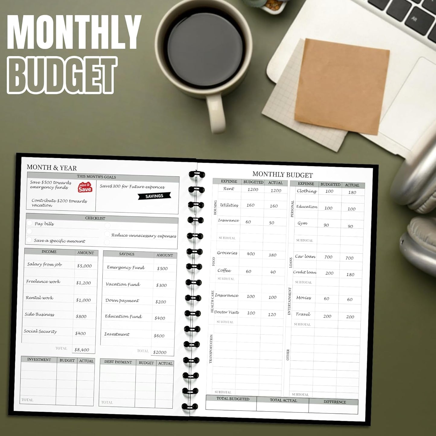 Budget Planner and Monthly Bill Organizer - Financial Planner Organizer Budget Book with Sticker Sheets - Bill Tracker Notebook | Budgeting Book with Debt, Saving and Expense Trackers - A5