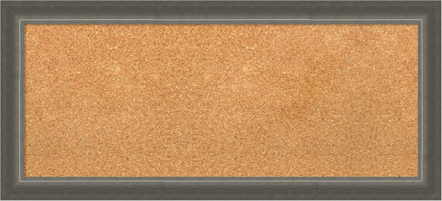 Amanti Art Natural Cork Board for Wall, 15x33 Vision Board with Silver Wood Frame, Medium Corkboard Office Decor for Home Organization, Casual Corkboard Pinboard to Display Items for Home