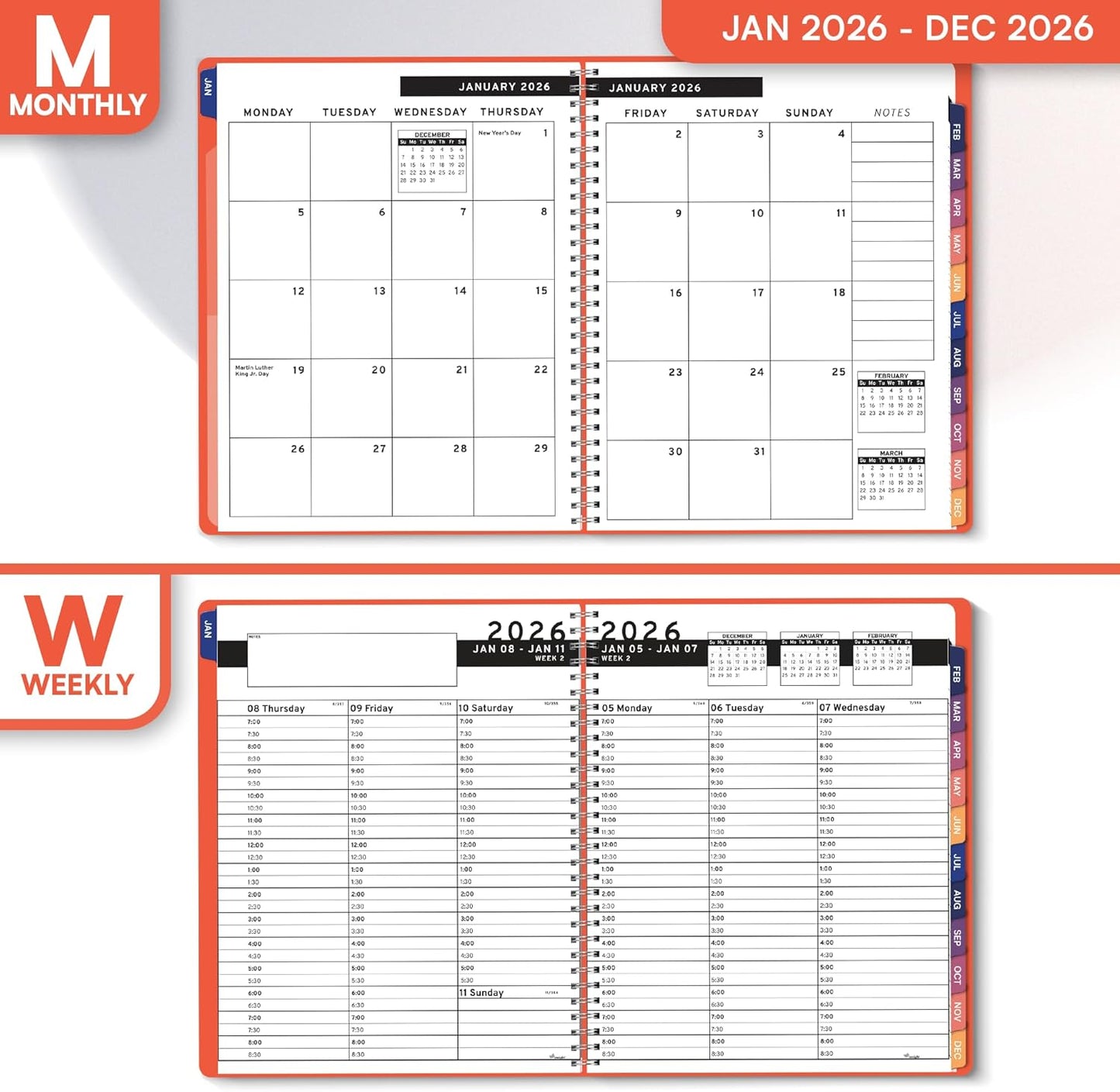 Ensight 2026 Appointment Book & Planner Ensight 6.5 x 8.5 inches Large Tabbed Daily Hourly Weekly Planner Schedule Book 30 Minute time Slots Business & Personal Planner Jan 2026 Dec 2026 Peach