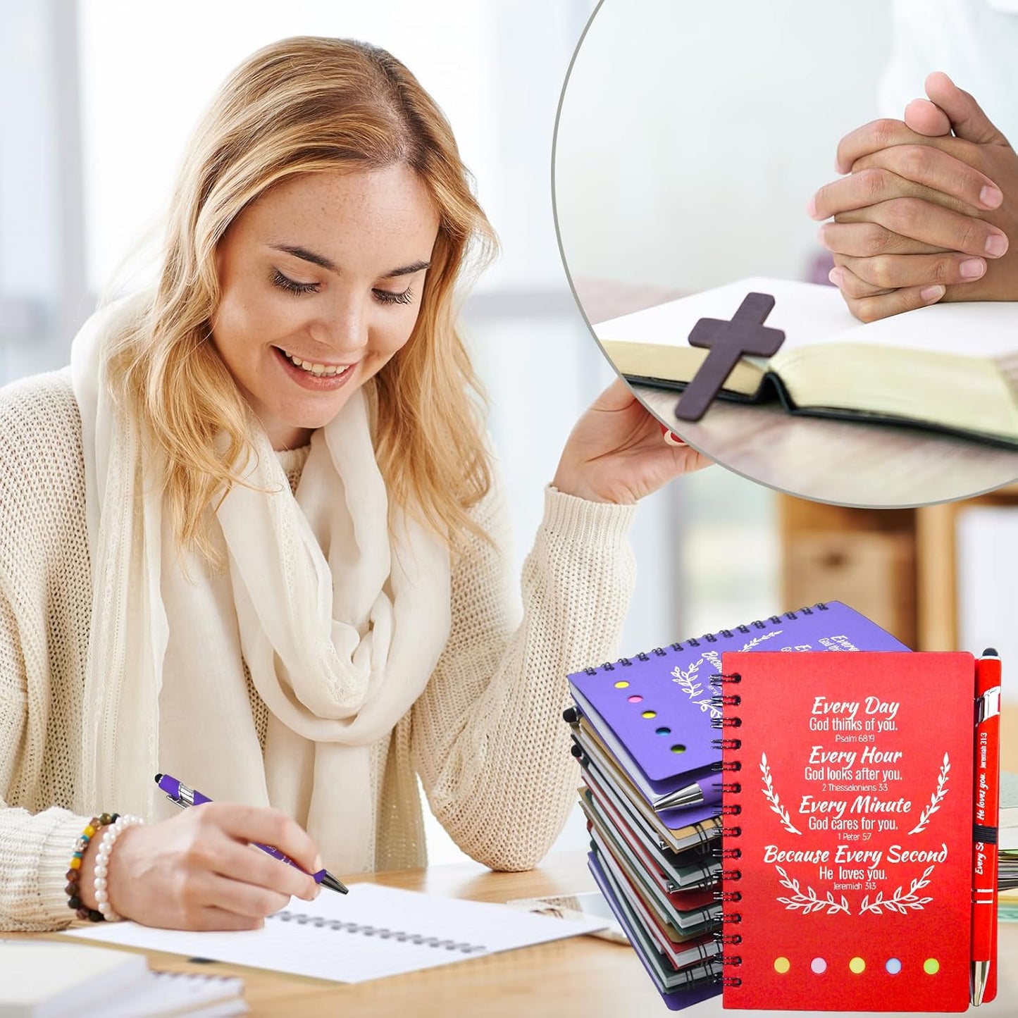 400 Pcs Bulk Christian Gifts Prayer Journal for Woman - 200 Set Religious Notepad with Christian Pen - Bible Notebook - Church Gifts for Inspirational, Bible Study, Devotions (Colorful)