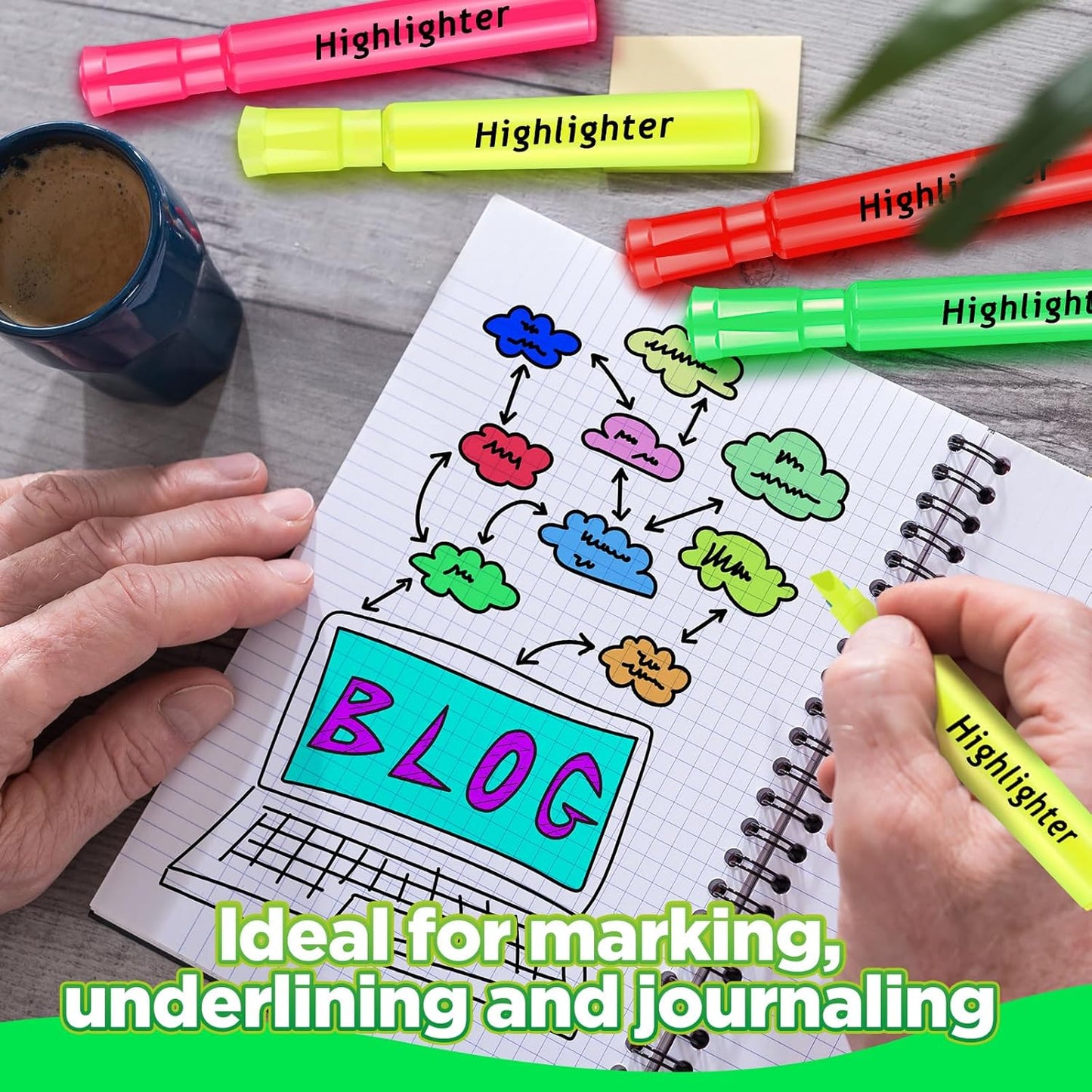 Qilery 24 Pack Tank Style Highlighters Chisel Tip Highlighters Bulk Colored Markers for Adult Coloring, Home Office Supplie(Yellow)