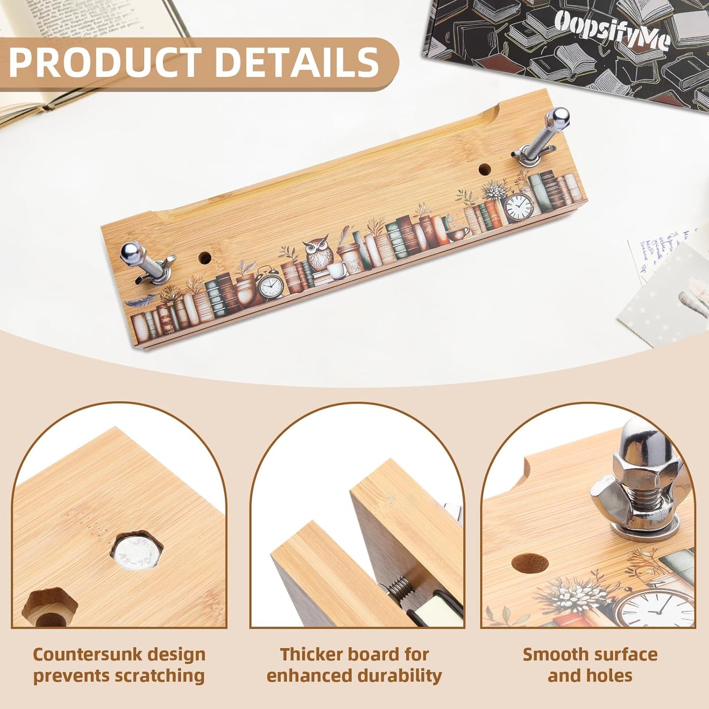 OopsifyMe Bamboo Book Press for Bookbinding, Paper Press, DIY Crafts - 11.8x3.1, Multiple Hole Positions for Various Spine Sizes, Streamlined Edge for Glue and Grip, Book Binding Kits.