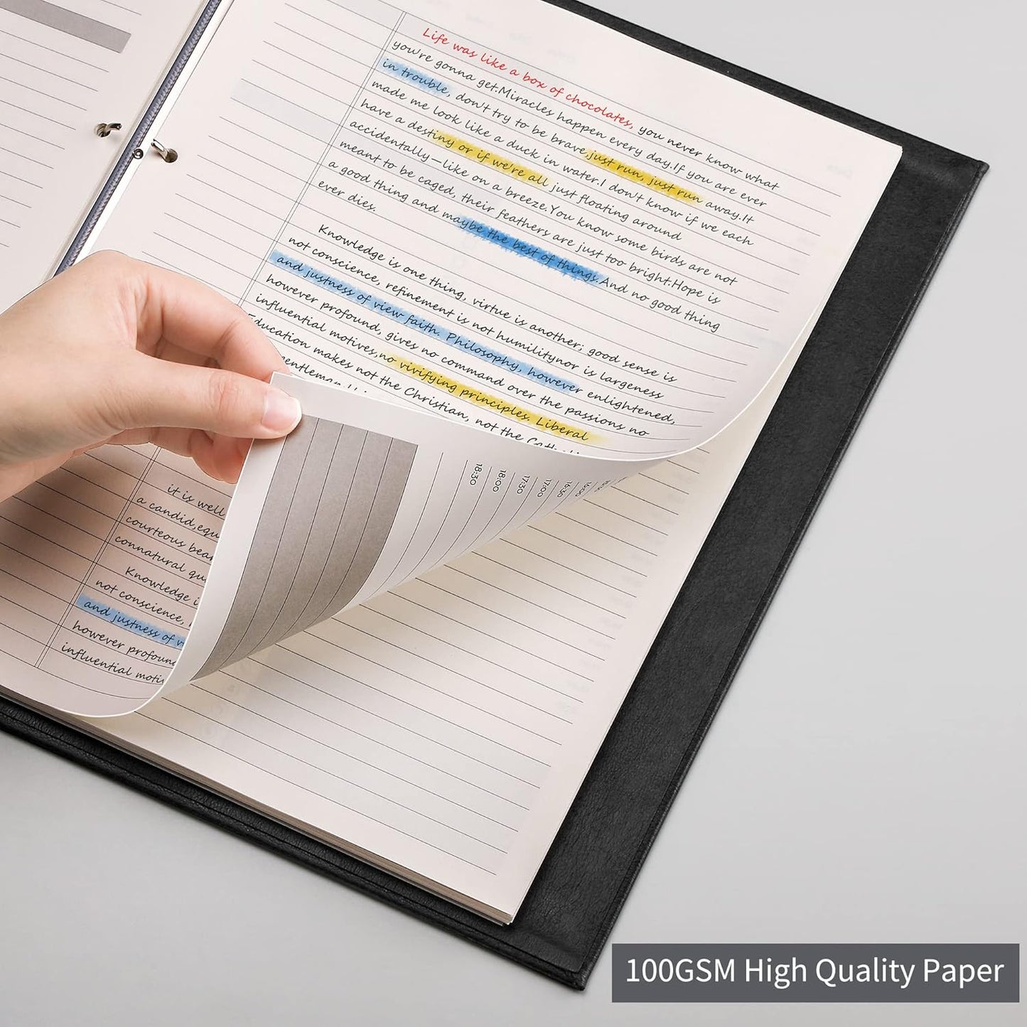 EMSHOI Undated Daily Planner 9.2" X 12", Large To Do List Notepad, 240 Refill Pages Ring Binder Planner, Hardcover Leather Appointment Book for Work, with Yearly Schedule, Habit Tracker, Black