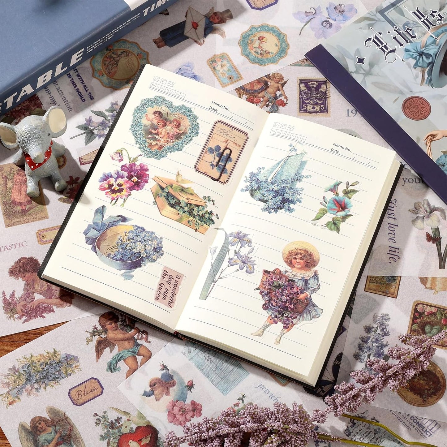 Auguro Vintage Scrapbook Stickers Book 24 Sheets 480 Pre-Cut People Stickers for Scrapbooking Washi Sticker Journal Sticker for Adults Junk Journal Supplies