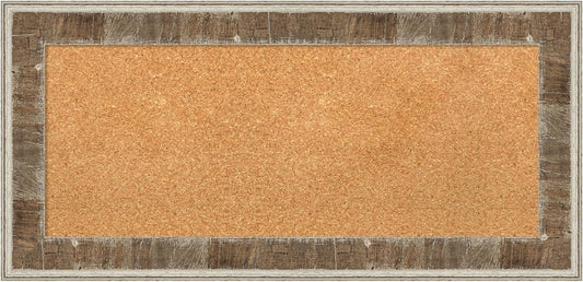 Amanti Art Natural Cork Board for Wall, 17x35 Vision Board with Brown Wood Frame, Medium Corkboard Office Decor for Home Organization, Country Rustic Corkboard Pinboard to Display Items for Home