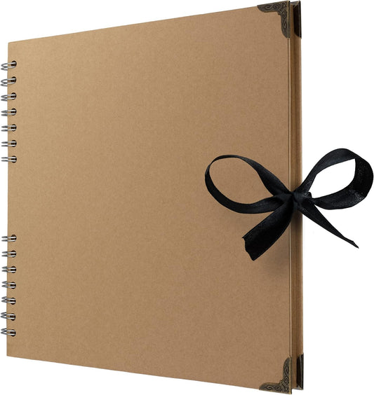 Bstorify 10 x 10 Inches Scrapbook Album For 4 x 6, 8 x 10 Pictures, 70 Pages Brown Thick 200gsm Kraft Paper Corner Protectors, Ribbon Closure - Ideal for Your Scrapbooking, Art & Craft Projects
