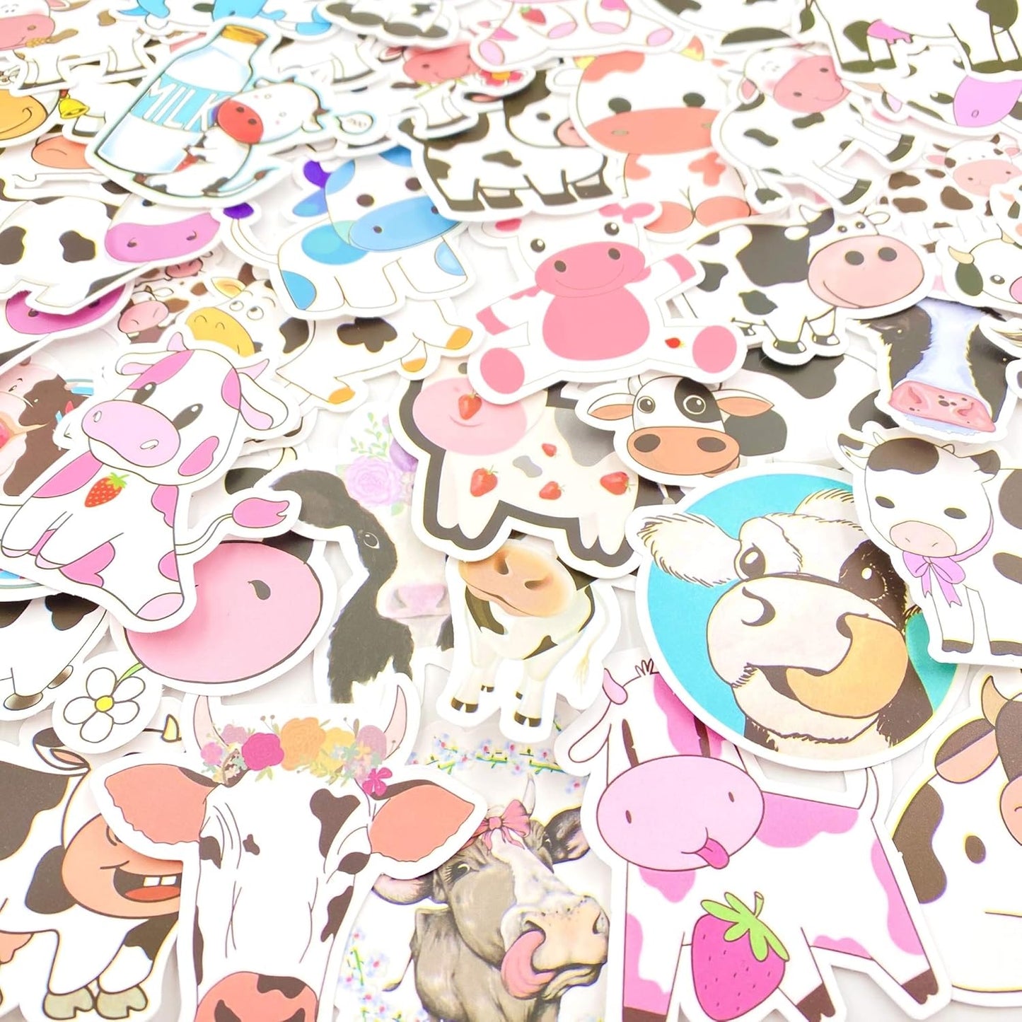 Aowplc 50 Pcs Cow Stickers Pack, Vinyl Waterproof Cute Cartoon Animal Sticker for Kids