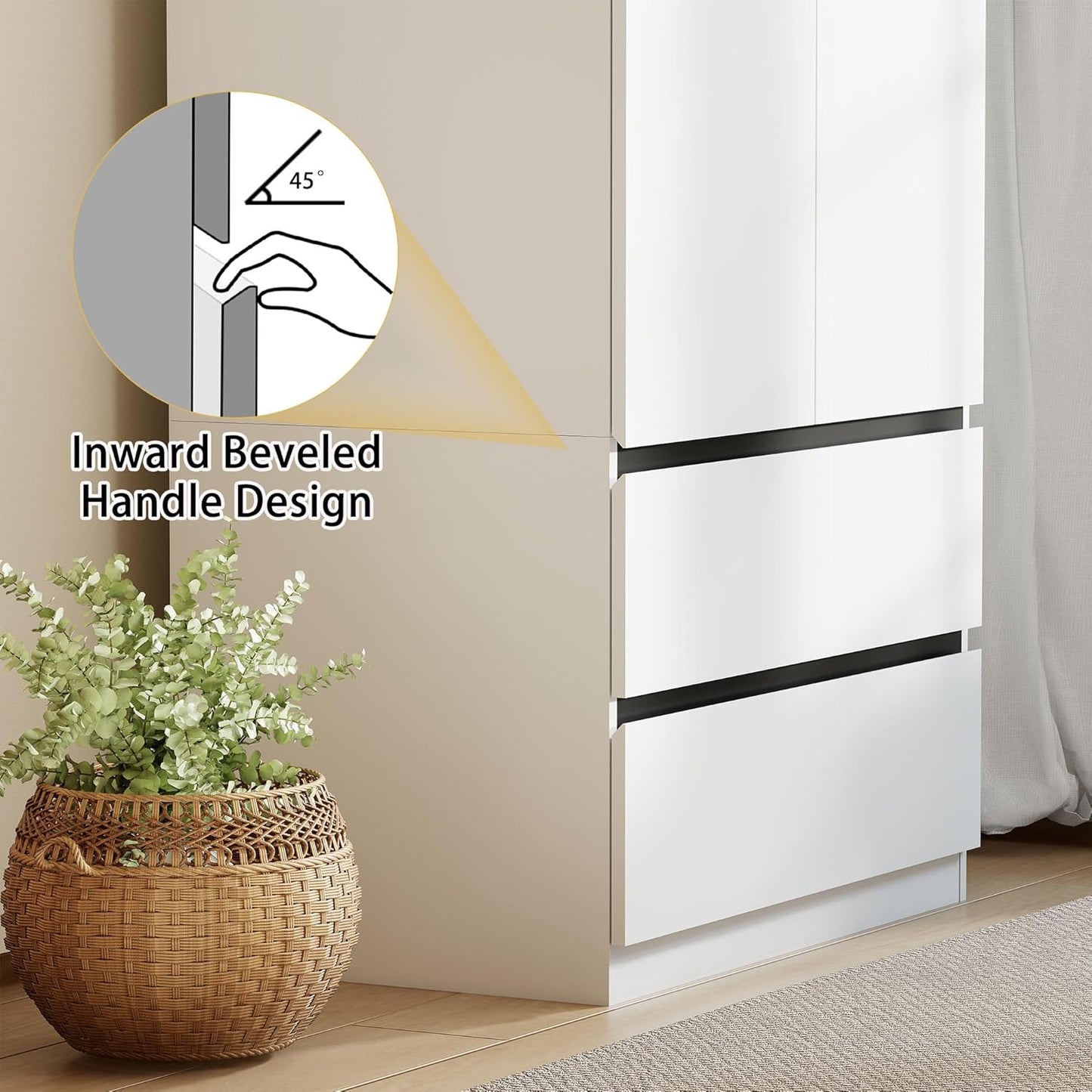 White Wardrobe Closet with Doors: 75" Large Capacity Bedroom Armoire, Wooden Cabinet with 4 Drawers, Hanging Storage Shelves with Hanging Rod (Contemporary, 2)