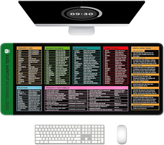 Auhoahsil Large Mouse Pad, XXL Gaming Mousepad, Desk Mat for Desktop, Thick Rubber, Big & Long Size, Stitched Edges, Full Desk Pad for Laptop & Computer, Extended 31.5 x 11.8 in, Excel Shortcut Keys