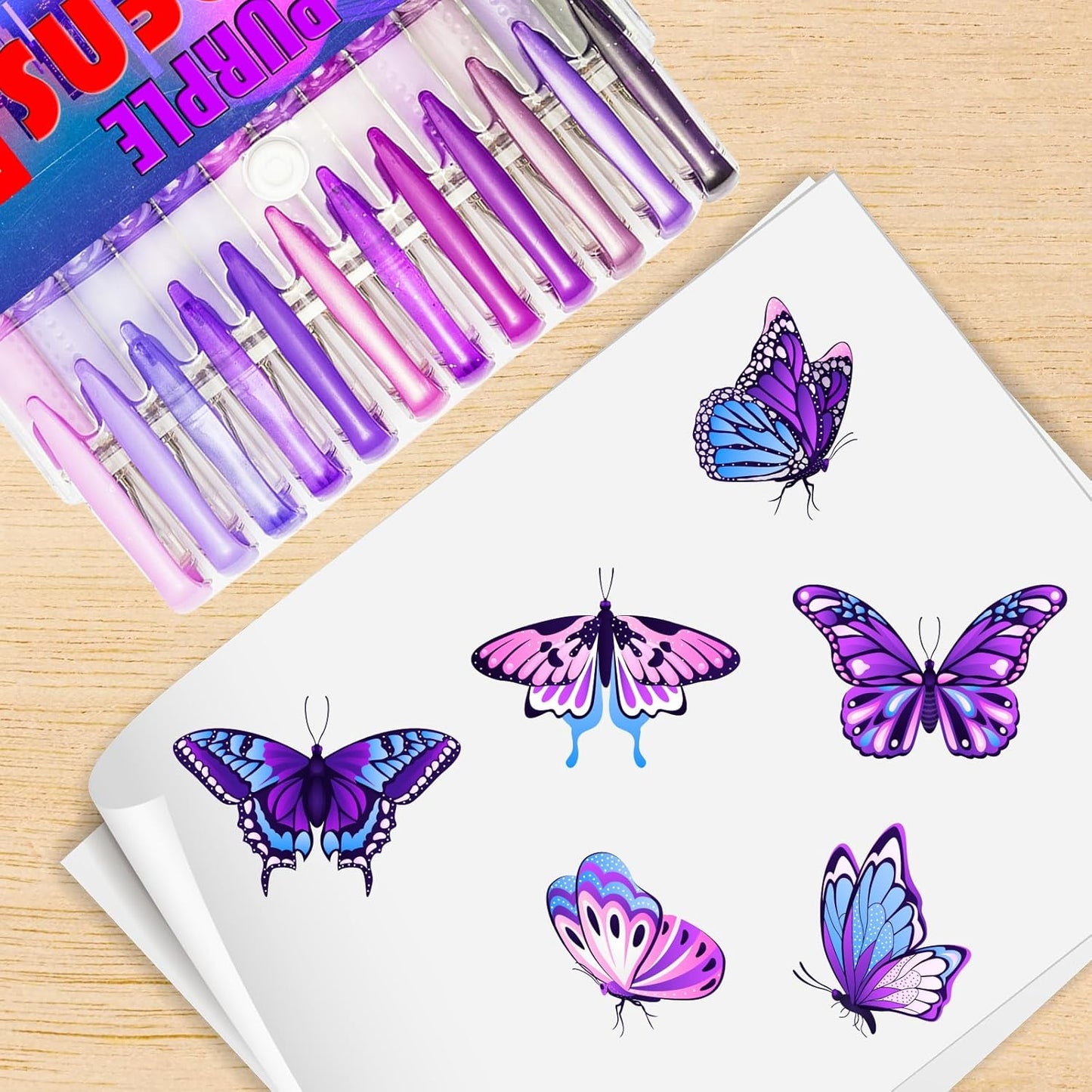 Purple Gel Pens for Coloring Book,36 Color Gel Pens Set including 12 Color Gel Pen with 24 Refills,40% More Ink Colored Gel Pens for Drawing, Doodling, Scrapbook, Journaling