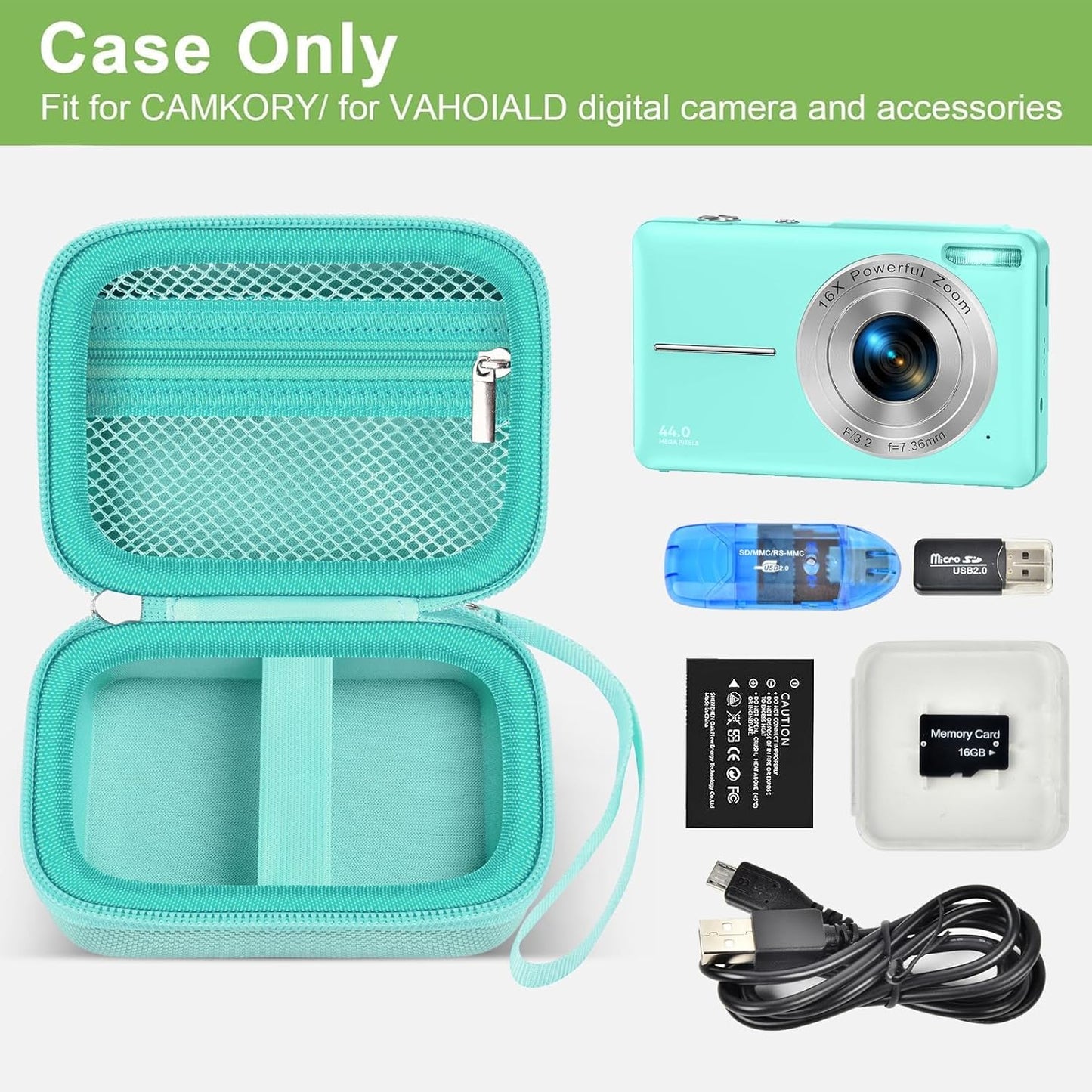 Case Compatible with VAHOIALD FHD 1080P Digital Camera/for CAMKORY Digital Point and Shoot/for KODAK PIXPRO FZ45-BK 16MP Vlogging/for IWEUKJLO/for Nsoela, Holder for SD Card More (Green)