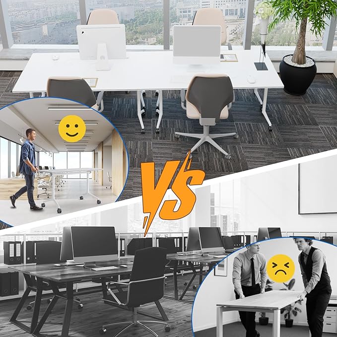 Conference Table, Folding Conference Desk Modern White, Seminar Table with Wheels, 2-10 People for Office, Meeting Break Room (6, 1915, 47IN)