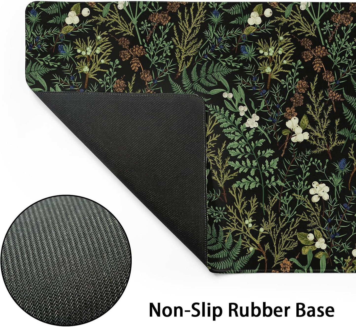 Black Aesthetic Vintage Botanical Gaming Mouse Pad XXL Cute Forest Green Plant Nature Floral Extended Large Mouse Pad Big Mousepad Non-Slip Stitched Edge Long Mat for Desk Office Computer,35.4x15.7 in