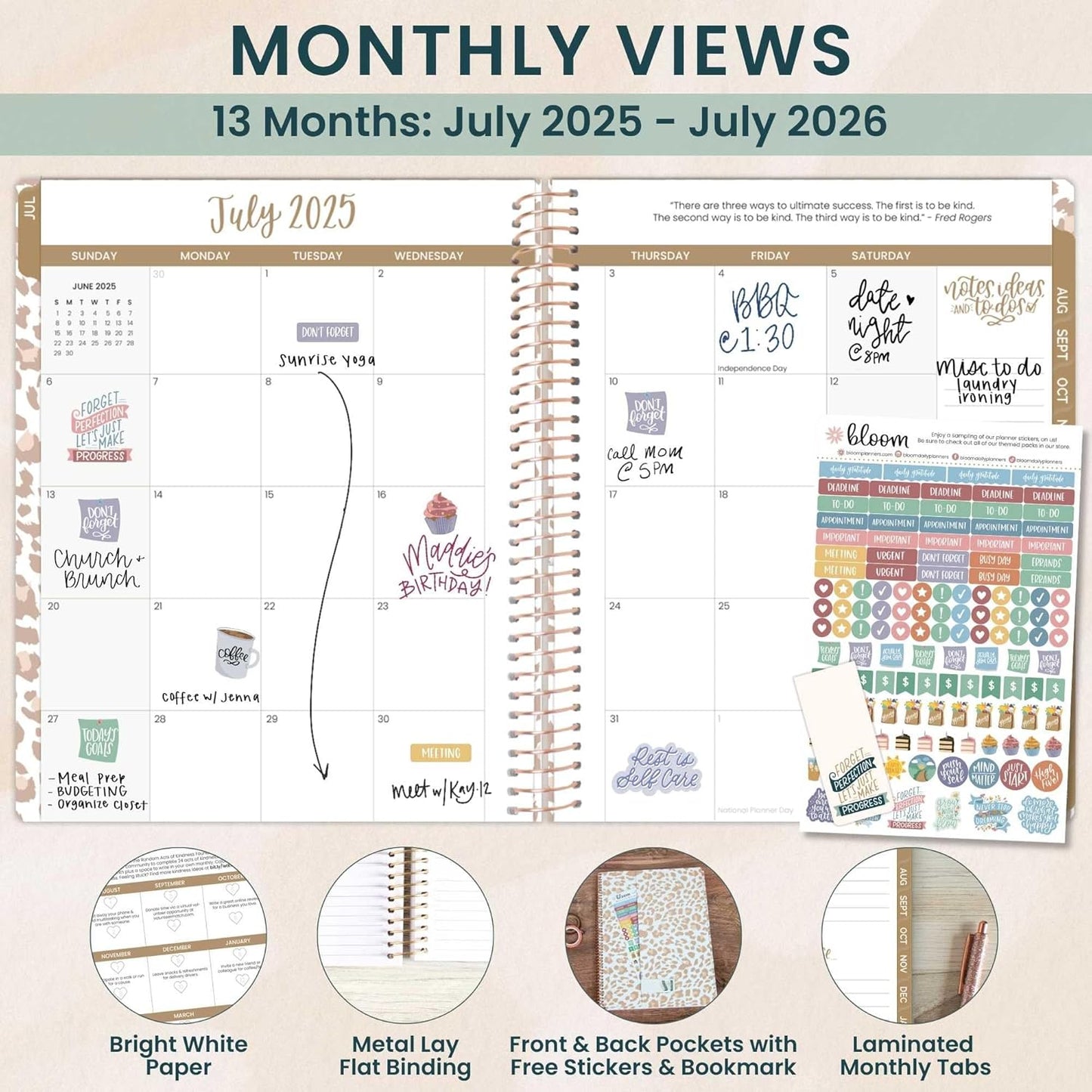 bloom daily planners 8.5" x 11" Academic Planner 2025-2026 (July 2025 - July 2026) - Weekly & Monthly Dated Agenda Organizer with Stickers & Tabs - Tan Leopard