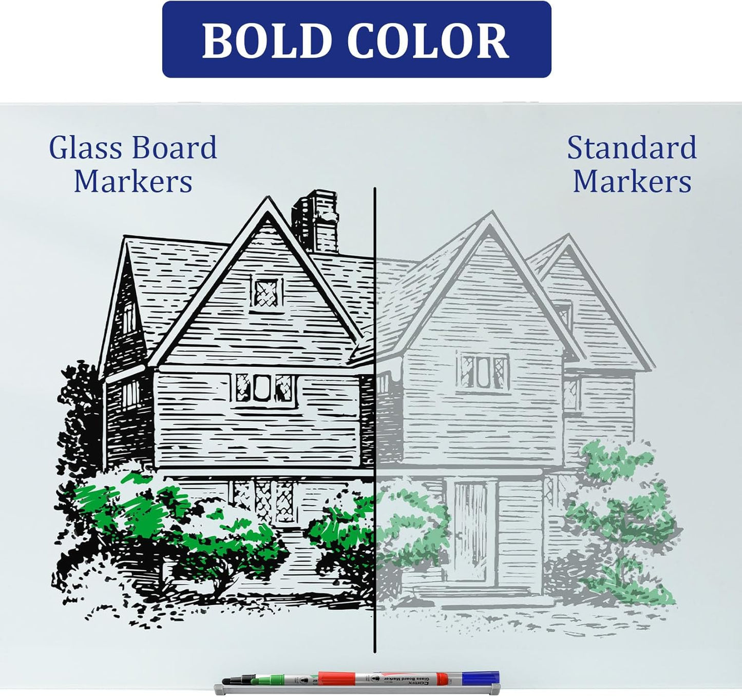 Comix Glass Board Dry Erase Markers, Low Odor Whiteboard Markers, Bullet Tip, 4 Assorted Colors, 12 Pack