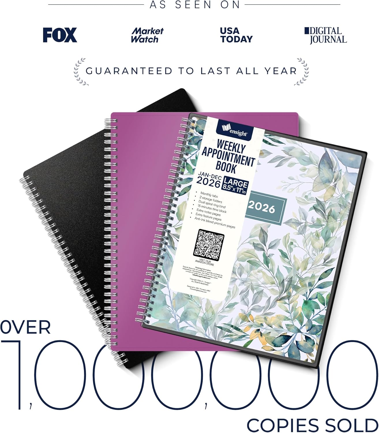 Ensight 2026 Appointment Book & Planner Ensight 8.5 x 11 inches Large Tabbed Daily Hourly Weekly Planner Schedule Book 15 Minute time Slots Business & Personal Planner Jan 2026 Dec 2026 Floral