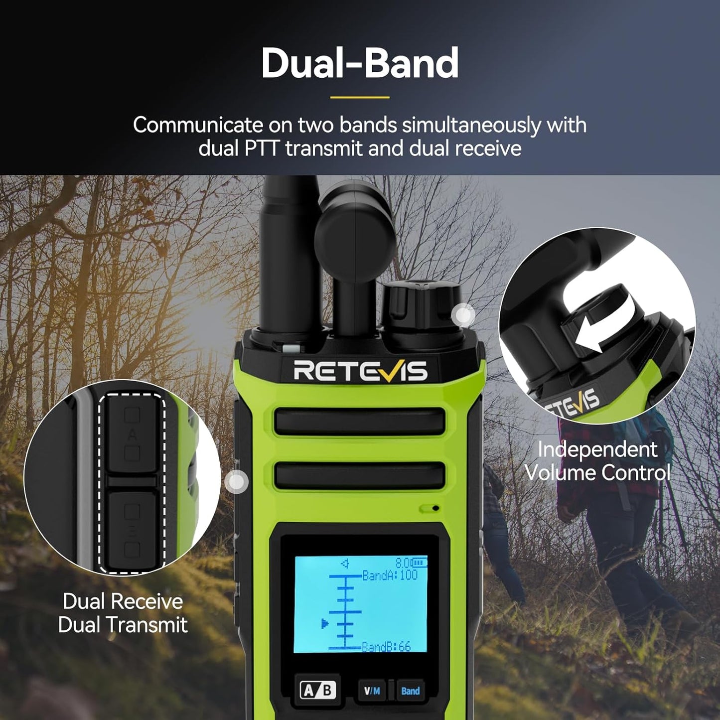 Retevis A3 Ham Radio, Quad-Band Transmission Handheld Radio, Rugged Durable Two Way Radio, NOAA Weather Alert, 3 Antennas, 2800mAh, USB-C, Emergency Long Range Walkie Talkies